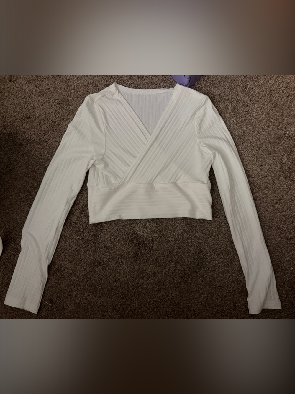 White Ribbed Wrap Crop Top Long Sleeve